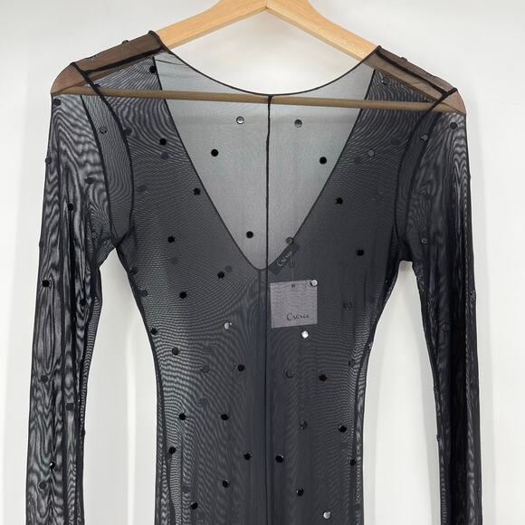 Oseree | NWT Crystal Jumpsuit in Black Gem Mesh Sheer Catsuit Bling S - Picture 4 of 10